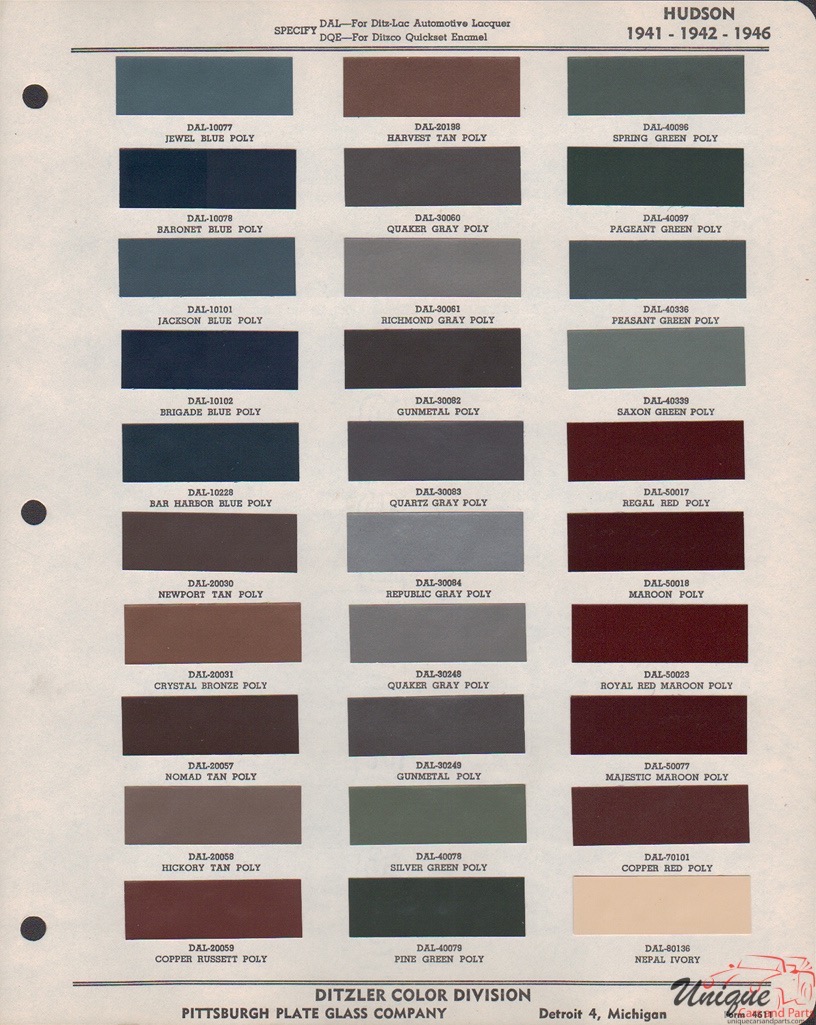 1941 Hudson Paint Charts PPG 1